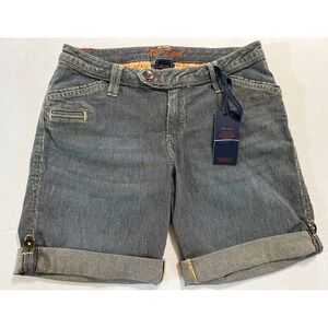 W WORN JEANS Women's 6 Juniors Low Rise Denim Jean Shorts Pinstripes Cuffed New